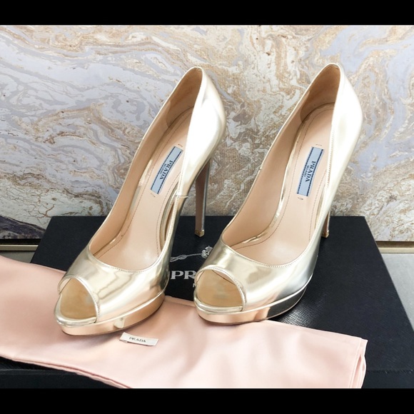 Prada gold peep toe pump main image 6